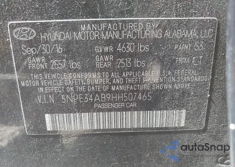 2017 Hyundai Sonata Limited 2.0T z USA, uszkodzony, nr VIN 5NPE34AB9HH507465